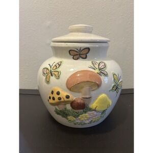 Vintage Mushroom Cookie Jar With‎ Lid 1970's Butterfly Handmade